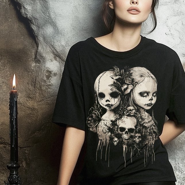 Camiseta Dollcore Dolls Skulls (Haunted Dollcore Dolls Skulls Butterflies T-Shirt)