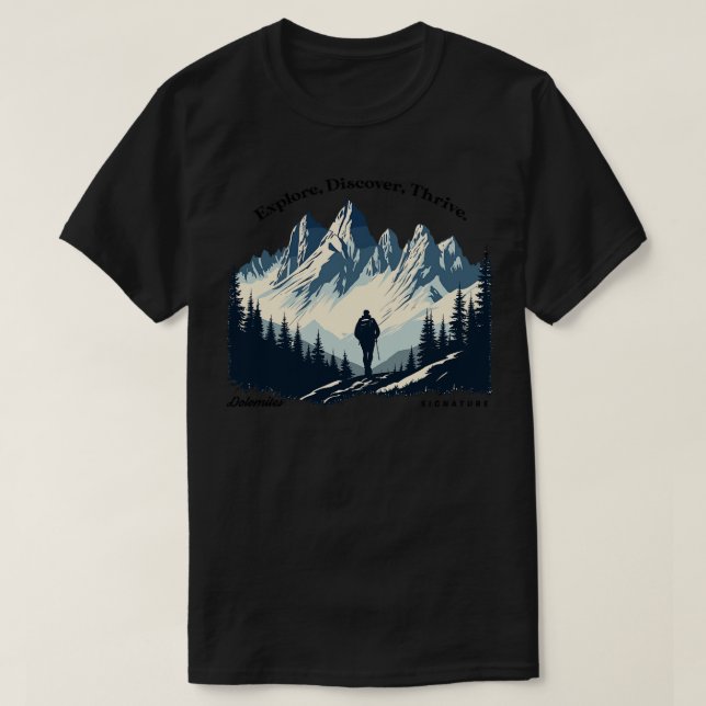 Camiseta Dolomites Caminhando Explorar Descubra o Império (Frente do Design)