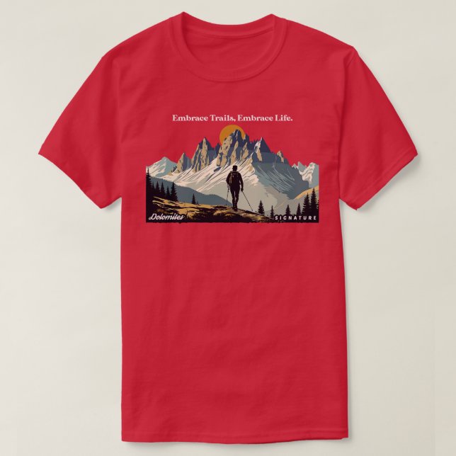 Camiseta Dolomites Caminhando Rastreios De Embraço Abraçam  (Frente do Design)