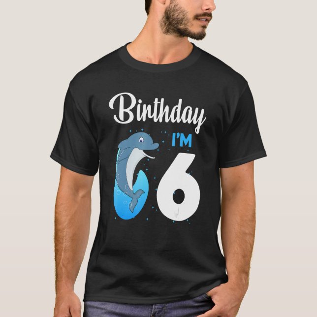 Camiseta Dolphin Birthday, 6 anos Meninos Meninos Raparigas (Frente)