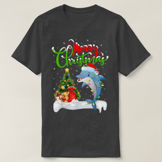 Camiseta Dolphin Fish Engraçado Lover Xmas Iluminando Golfi (Frente do Design)
