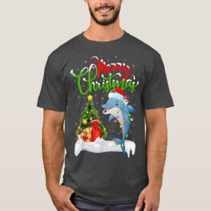 Camiseta Dolphin Fish Engraçado Lover Xmas Iluminando Golfi