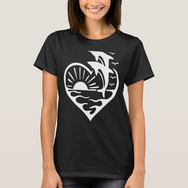 Camiseta Dolphin Floral Dolphin Heart Sea Animal (Frente)