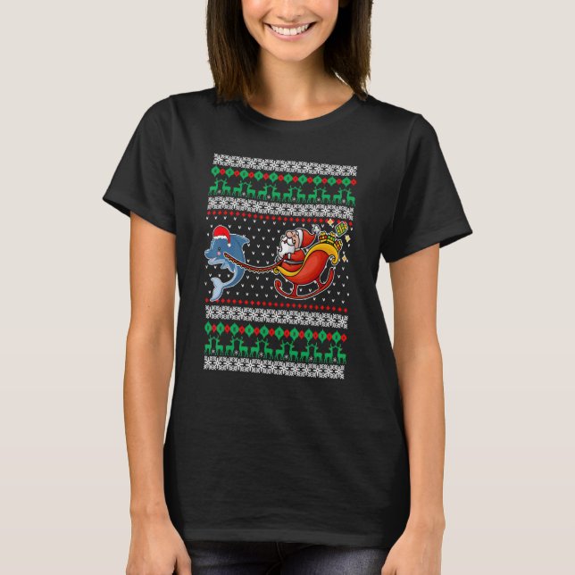 Camiseta Dolphin Reindeer Santa Claus UGLY Christmas Pajam (Frente)