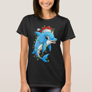 Camiseta Dolphin Santa Hat Árvore de Natal Engraçado Luz Xm