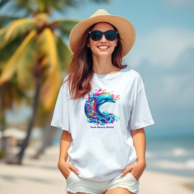 Camiseta Dolphin Splash - Pescador Núcleo Coloroso (Colorful Dolphin Splash-Fisherman Core-Dopamine Dressing-Beach T shirt-Summer T Shirt)