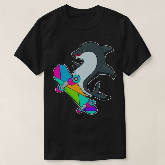 Camiseta Dolpin como Skater com skate (Frente do Design)