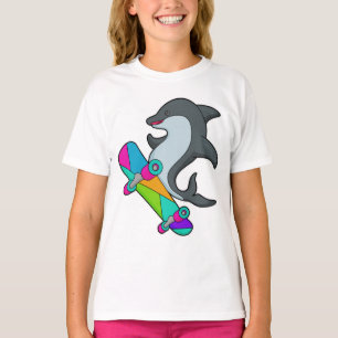 Camiseta Dolpin como Skater com skate