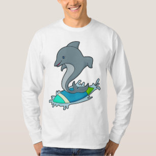 Camiseta Dolpin como Surfer com Surfboard
