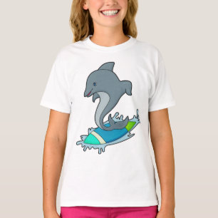 Camiseta Dolpin como Surfer com Surfboard