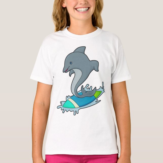 Camiseta Dolpin como Surfer com Surfboard (Frente)