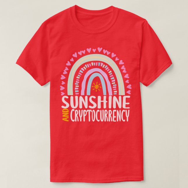 Camiseta Dom do Arco-Íris Cuto de Sol e Cryptocurrency para (Frente do Design)