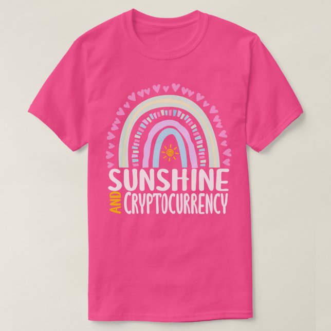 Camiseta Dom do Arco-Íris Cuto de Sol e Cryptocurrency para (Frente do Design)
