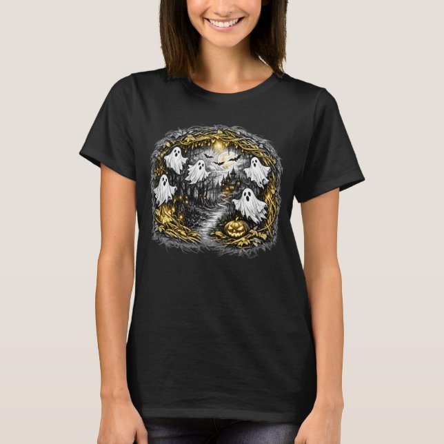 Camiseta Dome da Floresta Encantada de Halloween com Amizad (Frente)