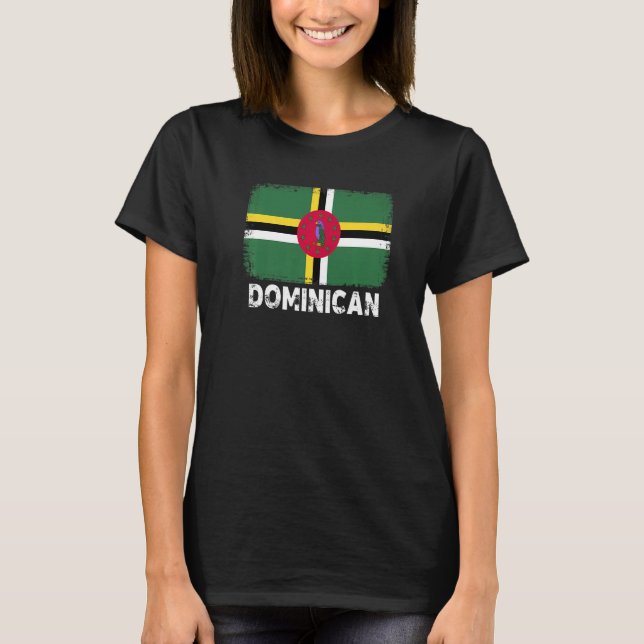 Camiseta Dominica Flag apoia Pessoas dominicanos (Frente)