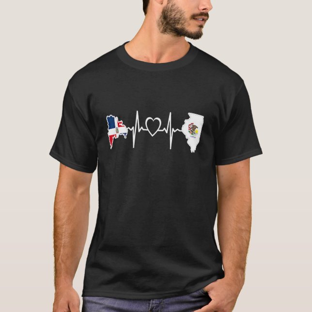 Camiseta Dominican Illinois Heartbeat Dominican Flag Herit (Frente)
