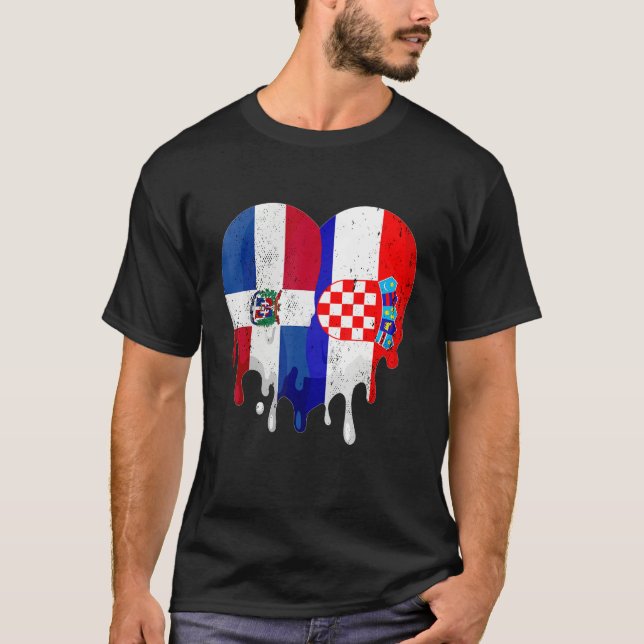 Camiseta Dominican Republic Croatia Flag Heart Citizen Patr (Frente)
