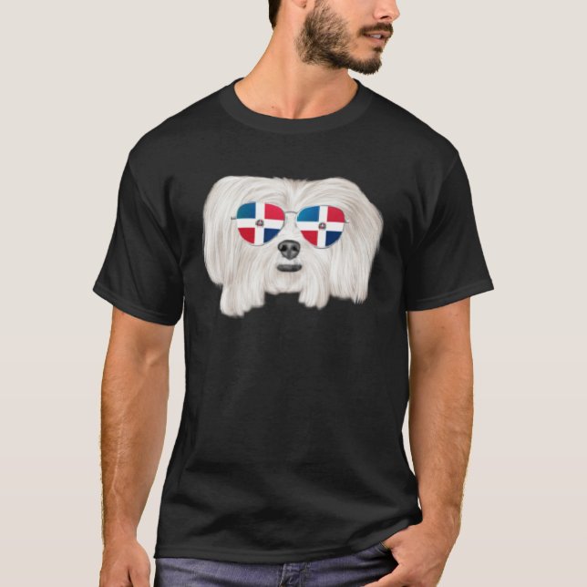 Camiseta Dominican Republic Flag Maltese Dog Pocket (Frente)