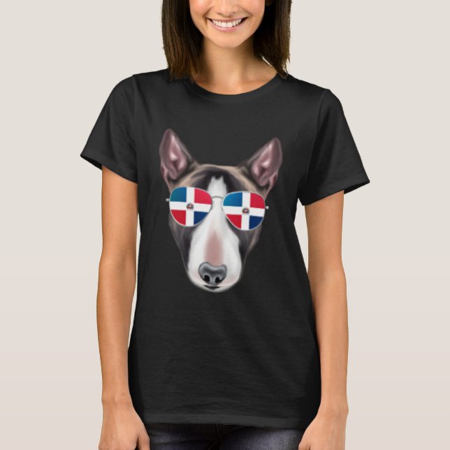 Camiseta Dominican Republic Flag Miniature Bull Terrier Dog (Frente)