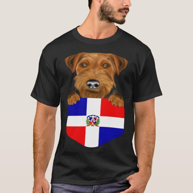 Camiseta Dominican Republic Flag Welsh Terrier Dog In Pocke (Frente)