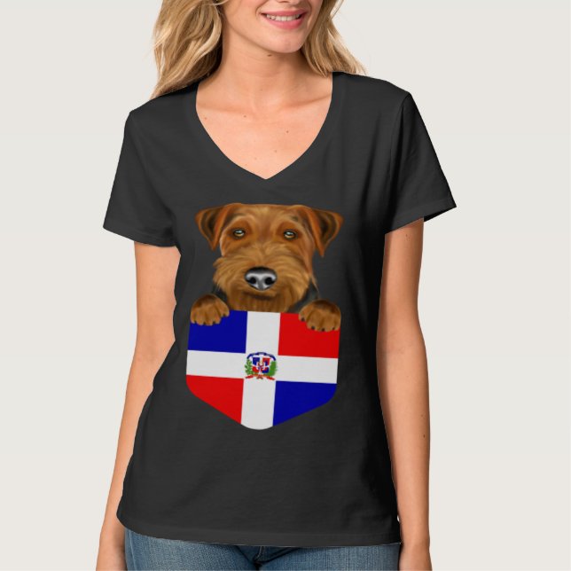 Camiseta Dominican Republic Flag Welsh Terrier Dog In Pocke (Frente)