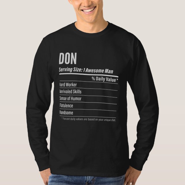 Camiseta Don  Nutritional Facts Serving Size Calories (Frente)