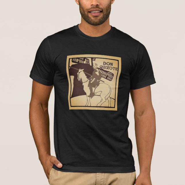 Camiseta Don Quixote em um cavalo e moinho de vento (Frente)
