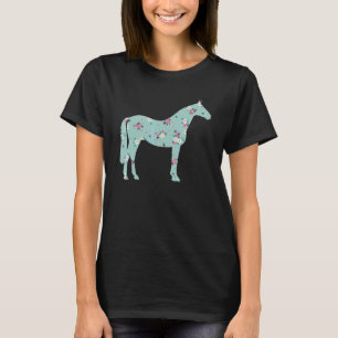 Camiseta Dona de Cavalo Fofa Flor Silhueta Floral Equestre