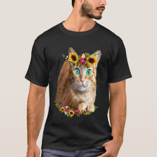 Camiseta Dona de Gato Laranja para Meninas Animais Florais