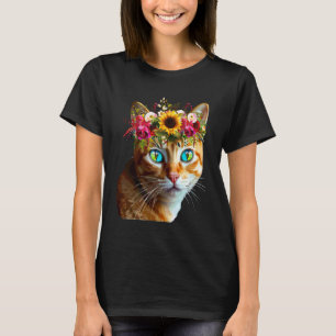 Camiseta Dona de Gato Laranja para Meninas Animais Florais 