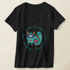 Camiseta Dona Louca de Gatos, Ilustração Colorida de Gato E