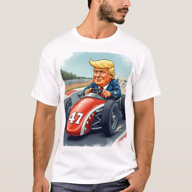 Camiseta Donald Trump, campeão de corrida de carros (Frente)