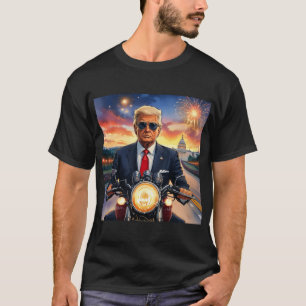 Camiseta Donald Trump Dirigindo Motocicleta EUA Bombeiro Ca