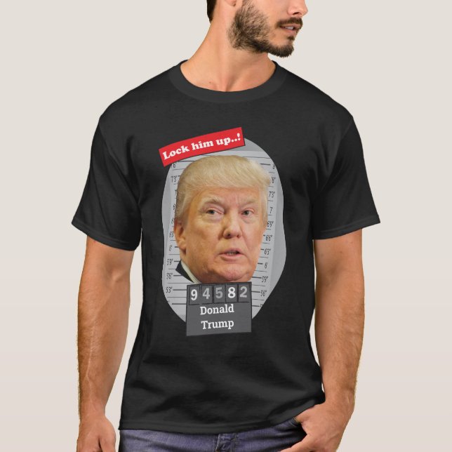 Camiseta DONALD TRUMP 🤣 Funny Mugshot Novelty Bloqueá-Lo (Frente)