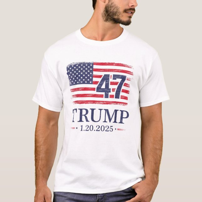 Camiseta Donald Trump Inauguration Day 2025 47th USA Flag (Frente)