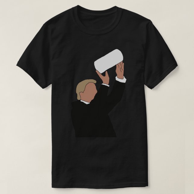 Camiseta Donald Trump Jogando Papel Toalha (Frente do Design)