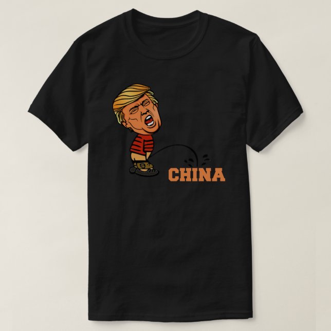 Camiseta Donald Trump mijando no china Sticker (Frente do Design)