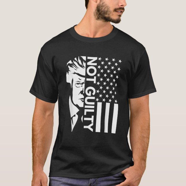 Camiseta Donald Trump Mugshot 2024 Não Culpado Apoiador EUA (Frente)