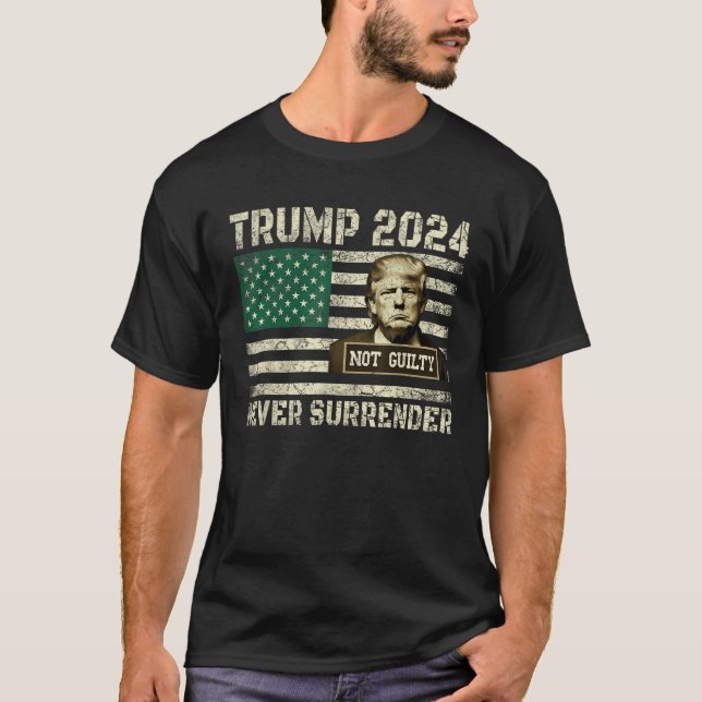 Camiseta Donald Trump Mugshot Presidente Trump Nunca Surgiu (Frente)