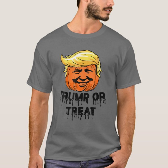 Camiseta Donald Trump Ou Treine Pumpkin Assustador De Hallo (Frente)