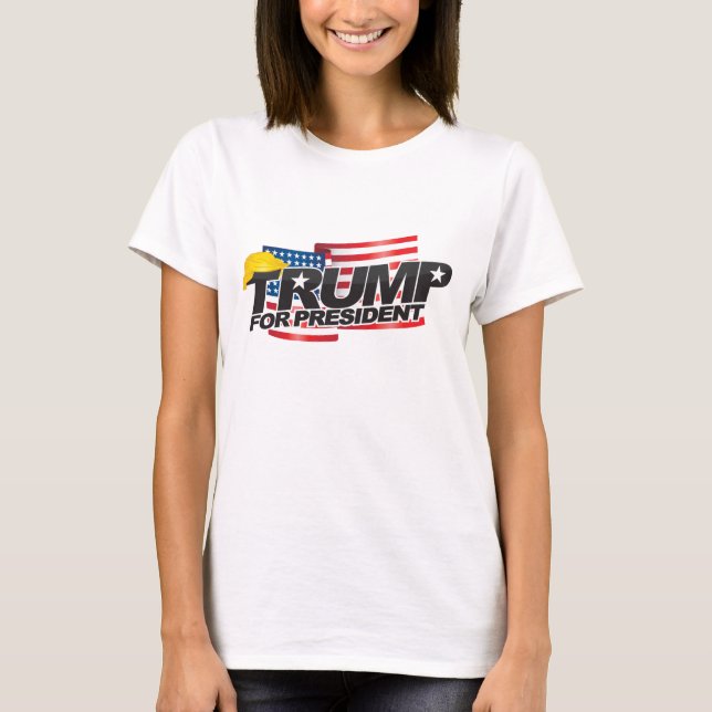 Camiseta Donald Trump Para Presidente (com cabelo) (Frente)