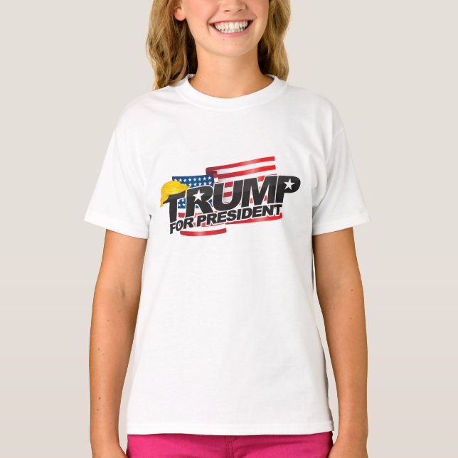 Camiseta Donald Trump Para Presidente (com cabelo) Tee (Frente)