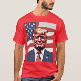 Camiseta Donald Trump Sketch com Sorriso Sutil e Americano