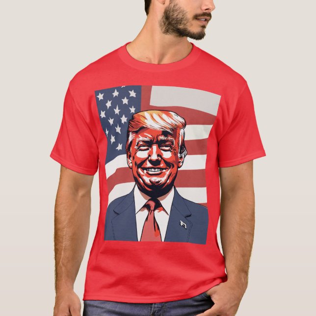 Camiseta Donald Trump Sketch com Sorriso Sutil e Americano (Frente)
