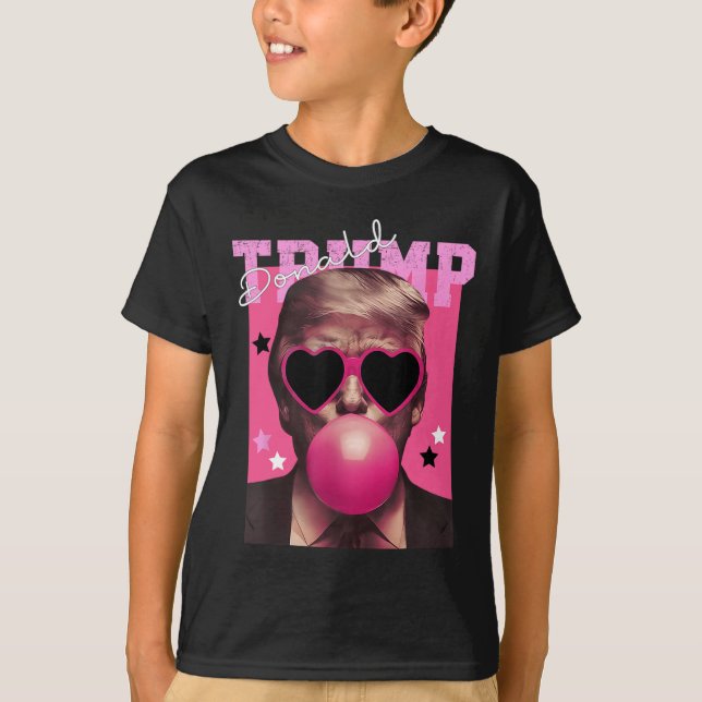 Camiseta Donald Trump Soprando Goma-de-Boca-Cola Triturada (Frente)