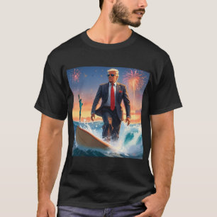 Camiseta Donald Trump Surfing Statu of Liberty Fireworks