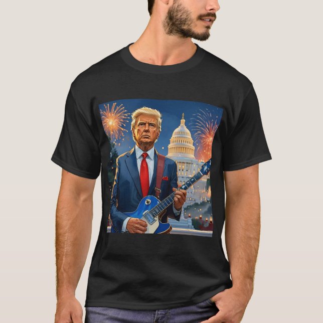 Camiseta Donald Trump Tocando Violão Elétrico Capitólio dos (Frente)