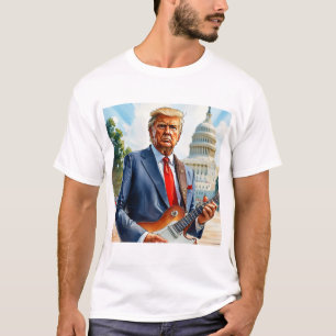 Camiseta Donald Trump Tocando Violão Elétrico Capitólio dos