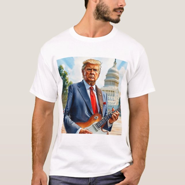 Camiseta Donald Trump Tocando Violão Elétrico Capitólio dos (Frente)