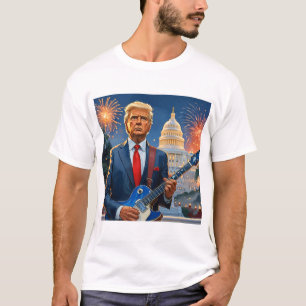 Camiseta Donald Trump Tocando Violão Elétrico na Capital do